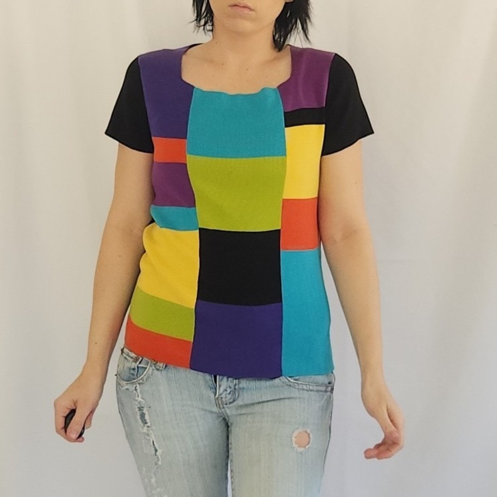 Cable and Gauge Silk and Cotton Colorblock Knit Blouse